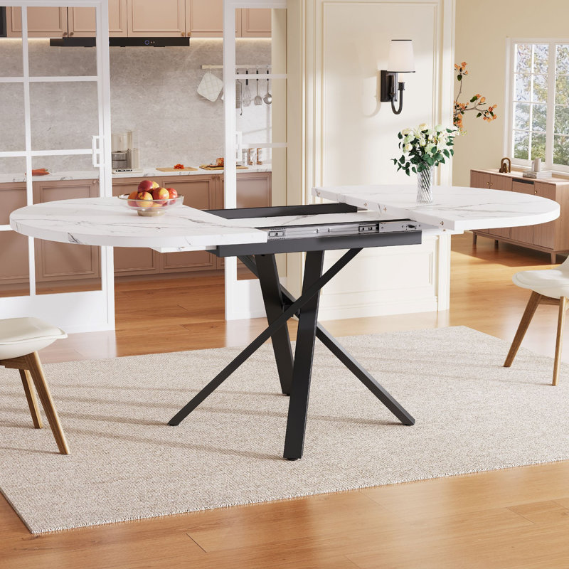 Extendable Metal Base Dining Table, White