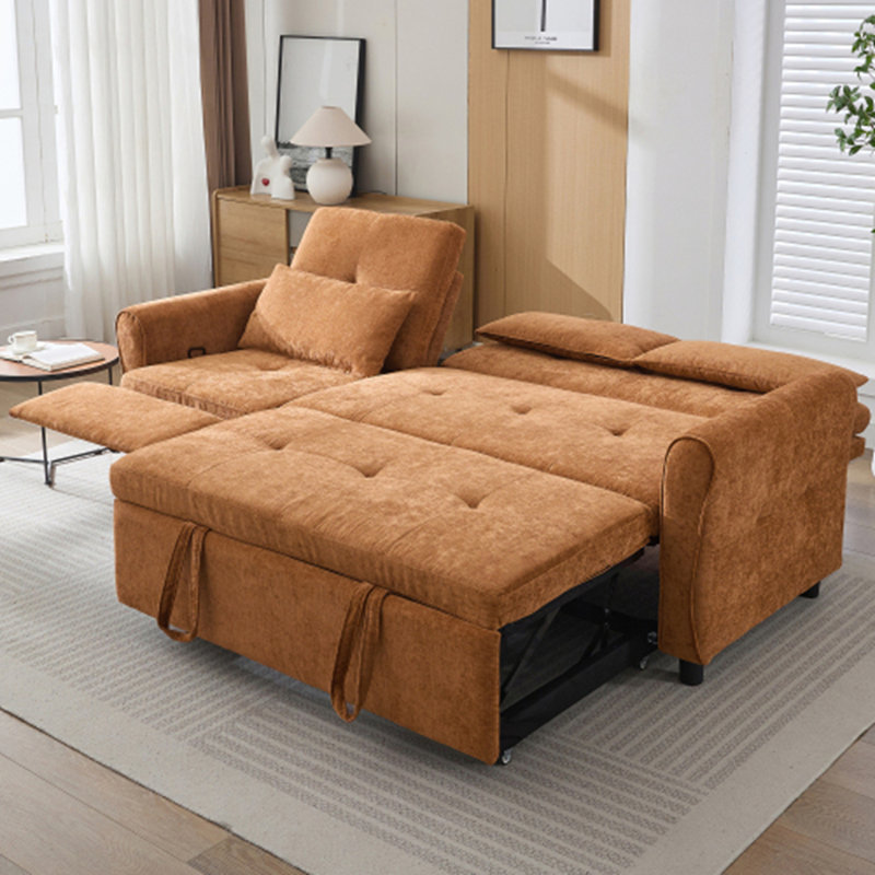 Canapé trois places avec canapé-lit et canapé inclinable réversible, Chenille orange