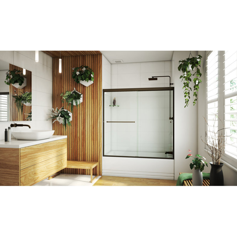 Leter - W x 55.375'' H Bypass Door Frameless Tub Door with, Anodized Oil Rubbed Bronze, Right Opening
