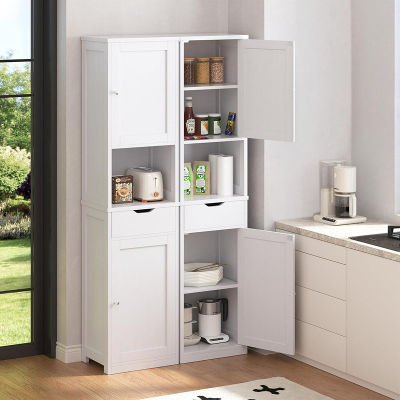 Armoire de rangement pour salle de bain étroite 67 po, 2 portes, 1 tiroir avec tablettes réglables, armoire à linge verticale pour petits espaces