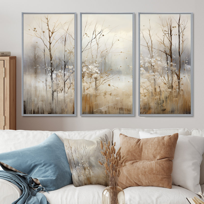«Winter Meadow View Calmness II», art mural prairie, H 40 po x l 60 po x P 1 po, Encadrement argenté