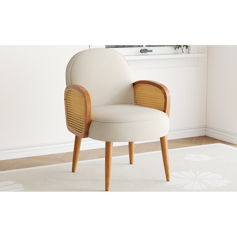 Chaise d'appoint en velours avec structure en bois élégante et stable, Ivoire ivoire