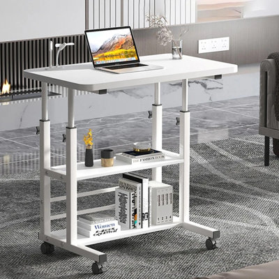 Height Adjustable Mobile Overbed Table with Wheels