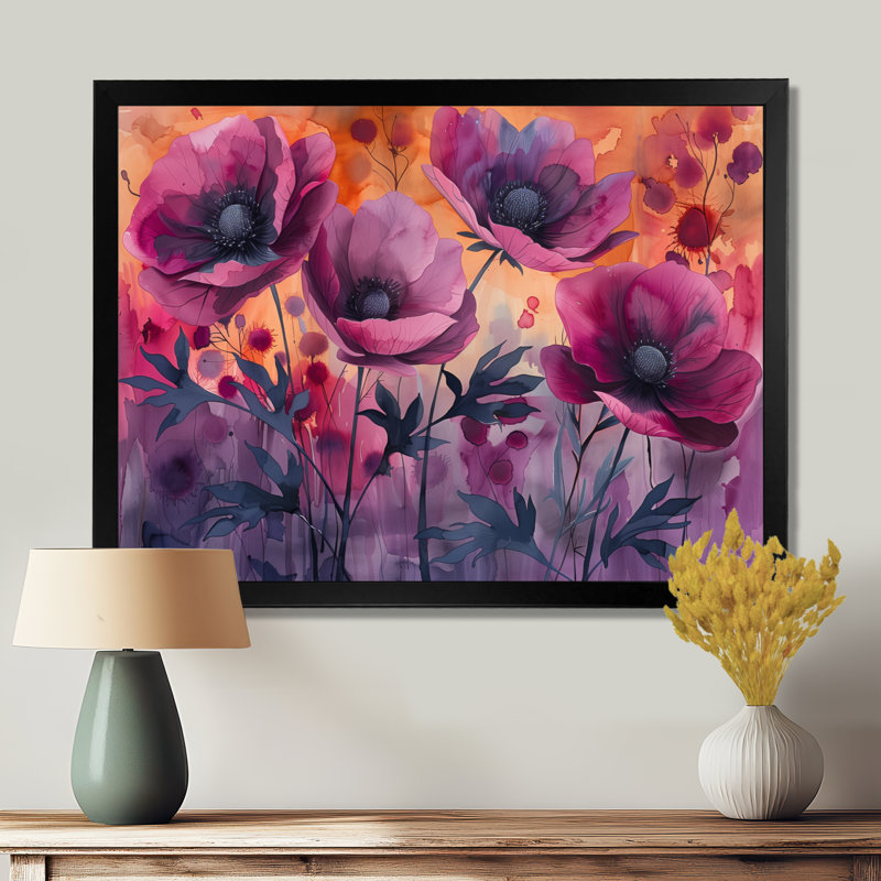 Décoration mauve délicate mauve rouge - coquelicots, Métal métal, H 16 po x l 32 po