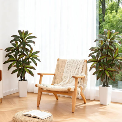 4-6FT Artificial Dracaena Tree with Real Touch Leaves & White Planter, Large Fake Silk Plant for Home Office