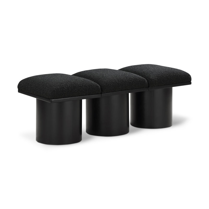 Banc rembourré Husnan, H 17,5 po x l 46,5 po x P 18 po, Noir, Tissu bouclé noir