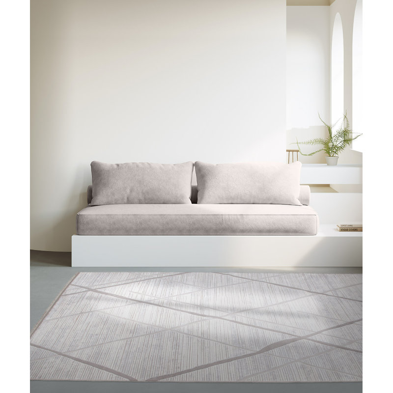 Tapis en acrylique beige à motif rayé fabriqué à la machine Acencion | 45880-gri, Tapis de couloir 3 pi 4 po x 9 pi 11 po
