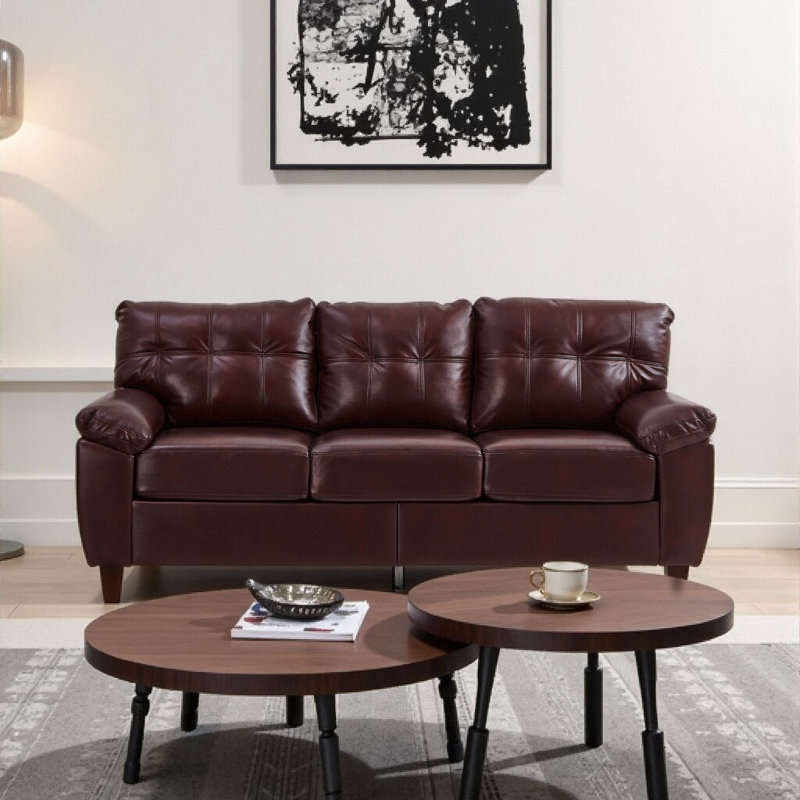 Upholstered Sofa, Burgundy, 35" H x 59" W x 32.3"D