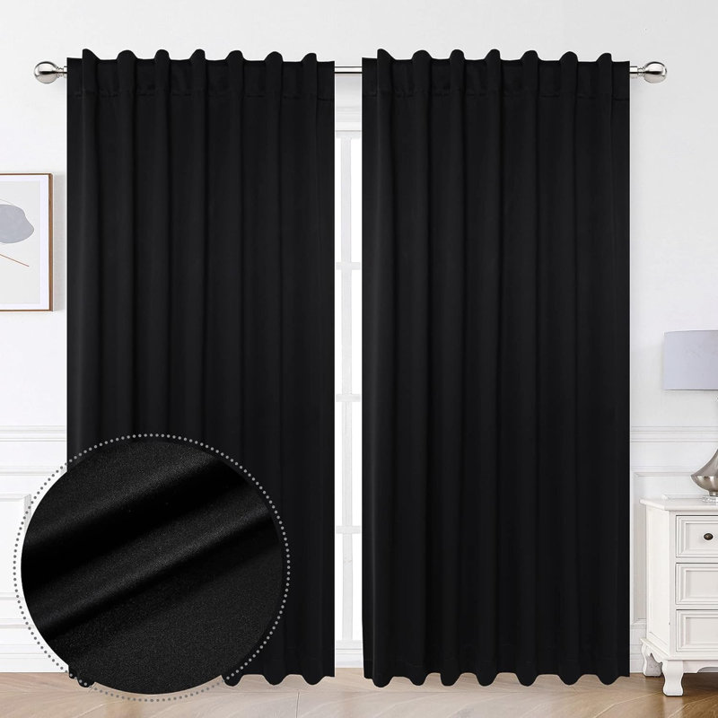 Rideau en satin de coton, Noir, L 52 po x L 96 po