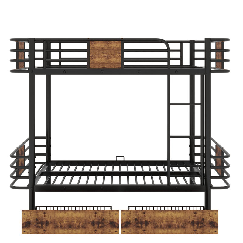 Metal Loft Bed Configured With Twin XL Over Twin XL Layout, Black
