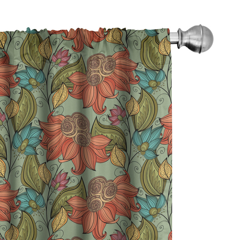 Leaf Floral Semi-Sheer Rod Pocket Curtain Panels, 28" x 63"