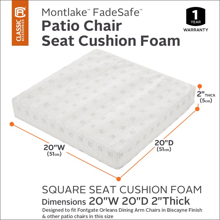 Montlake FadeSafe Patio Chair Cushion - 3 Thick , 44L x 20W x 3