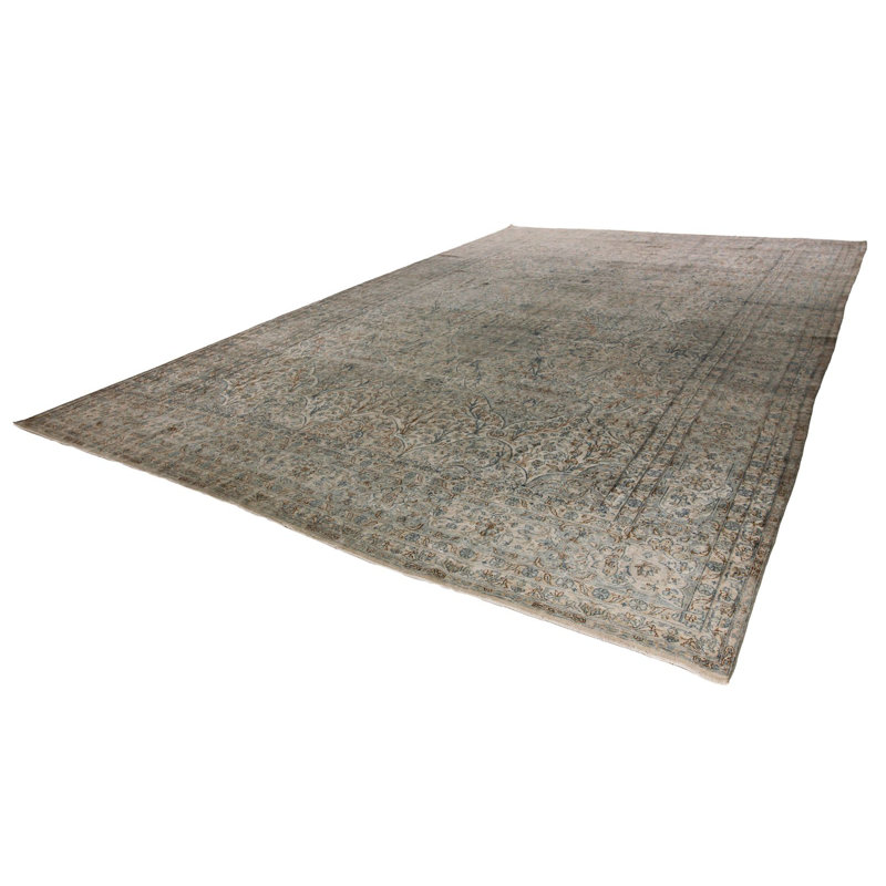 Tapis turc Oushak 12 x 18 ivoire et bleu