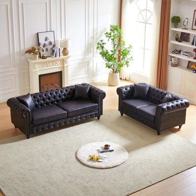 Canapé de salon moderne à 3 sièges + 2 sièges avec cadre en bois massif et pieds en bois, 4 coussins, mobilier d'appartement