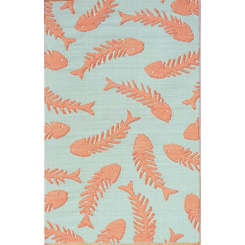 Tapis intérieur / extérieur en polypropylène saumon Fishbone, Rectangle 4 pi x 6 pi