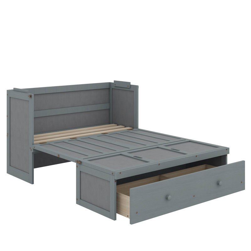 Lit escamotable avec port USB et tiroir, Gris, Lit double