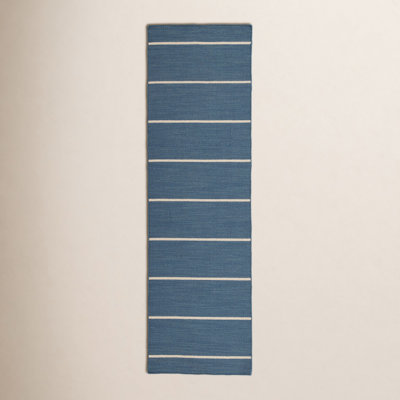 Creekmont Blue Cream Hand-Woven Striped Wool Rug