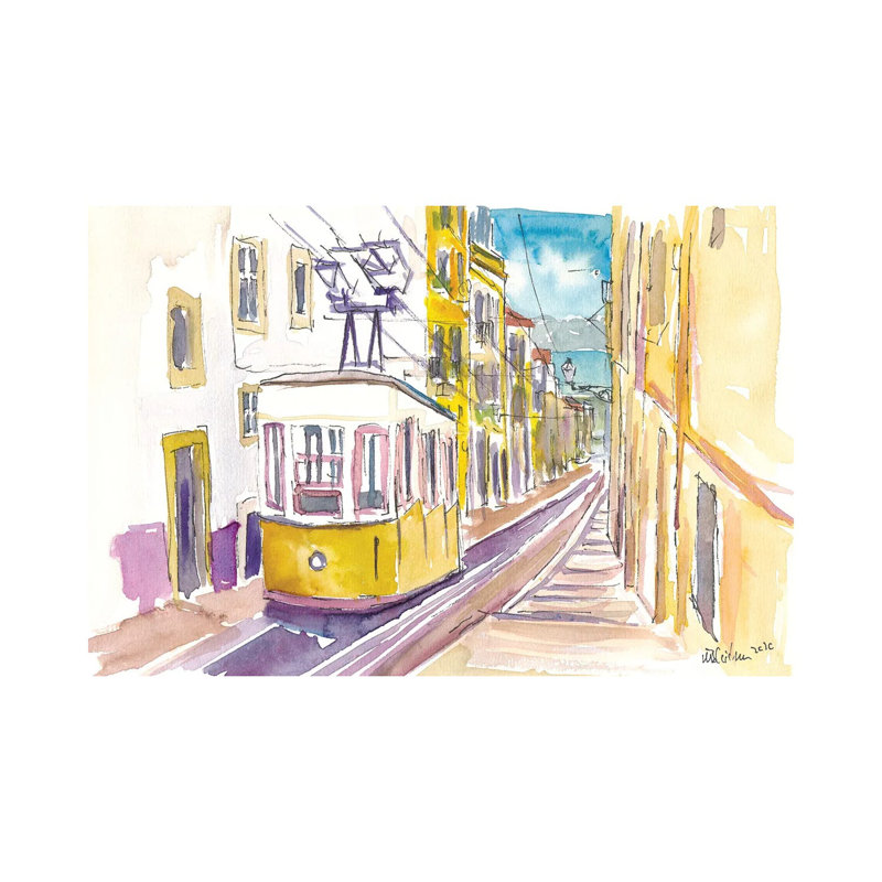 Lisbon Classical Unforgettable Yellow Tram Tour In Portugal by Markus & Martina Bleichner - Wrapped Canvas Painting