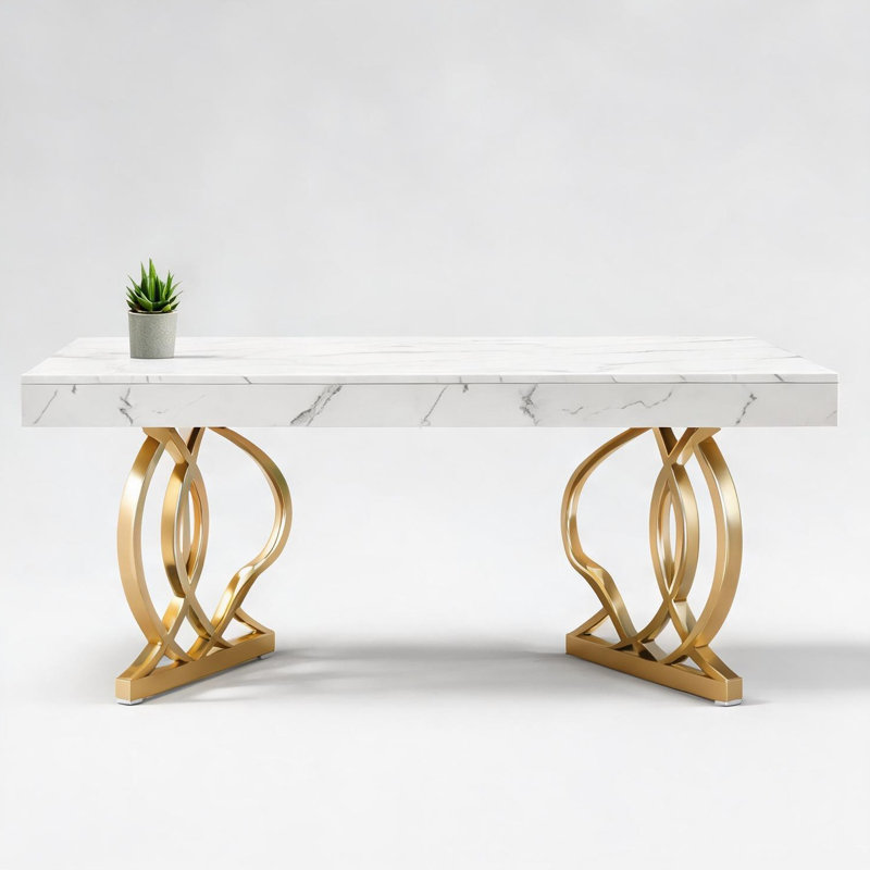 Bureau de direction rectangulaire en MDF blanc avec structure en acier, idéal pour le télétravail, 160 cm (63 po).