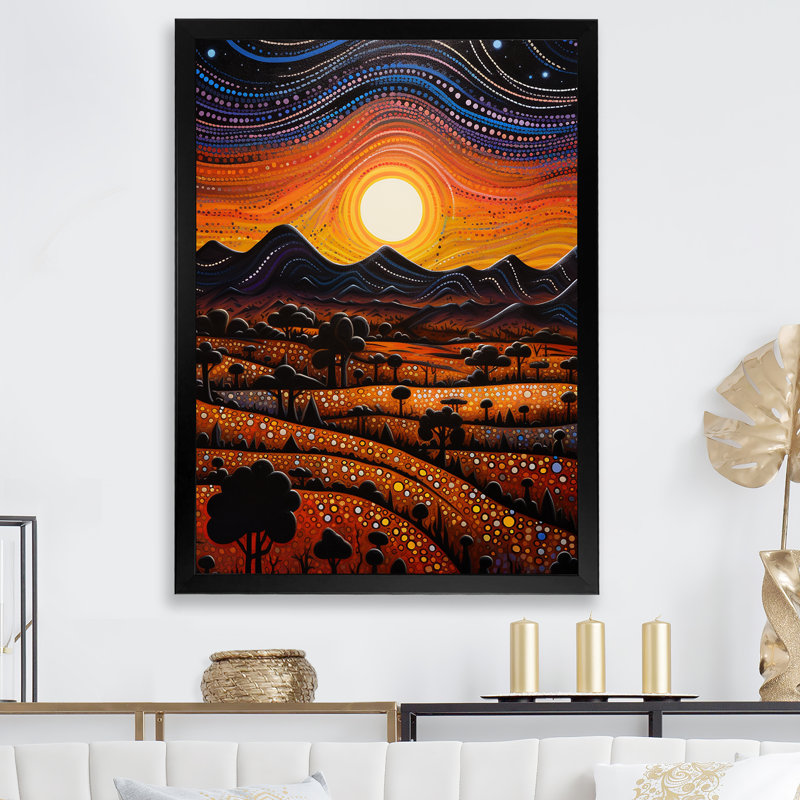 «Native Ancestral Sunrise Landscape I», reproduction sur toile, Cadre simple noir, H 32 po x l 16 po x P 1 po