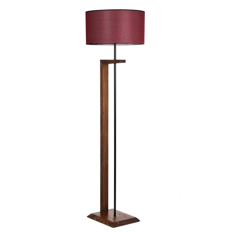 Luro Elegant Floor Lamp with Metal & Wooden Body, Walnut & Claret Red, 64.2 in Height | Fabric Cap (9.8 in Diameter) | On/Off Switch on Cable | E27 Socket, Max 60W | Stylish Lighting for Living Room & Bedroom Décor