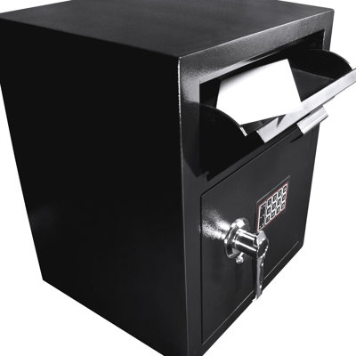 1.1 Cu Ft Steel Keypad Storage Safe, Black, Secure Cash, Checks, Mails, 2 Pin Lock System Shielded Valuables Box, Steel, Valuables, Pins