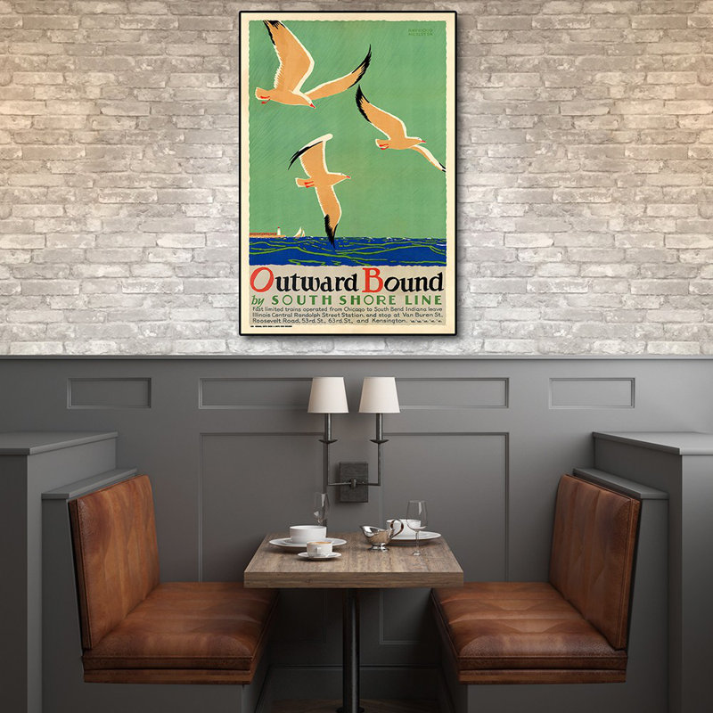 24 "X 36", oiseaux, sur le lac Michigan, affiche de voyage rétro C1929