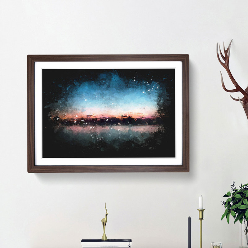 Fuchsia Sky Above the Mountains - Framed Print, 33cm H x 45cm W x 2cm D, Walnut Framed