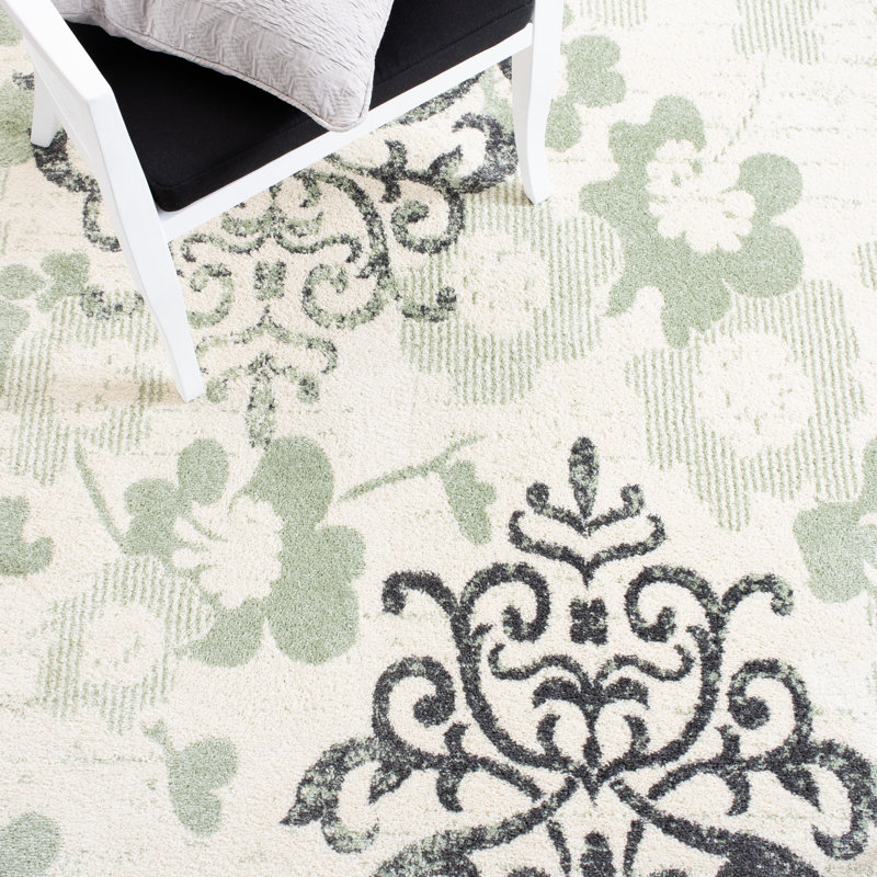 Tapis ivoire / vert / noir Agathla, Rond 6 pi 7 po