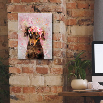 «Flower Crown Dachshund» par Furbaby Affiliates, art mural sur toile