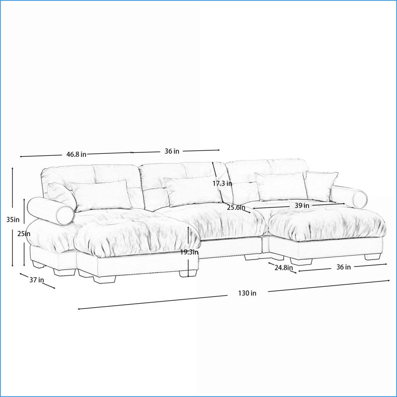 Canapé modulaire, canapé modulaire en forme de U avec repose-pieds mobiles, canapé de salon en velours crème avec accoudoirs renforcés | Crème | Velours