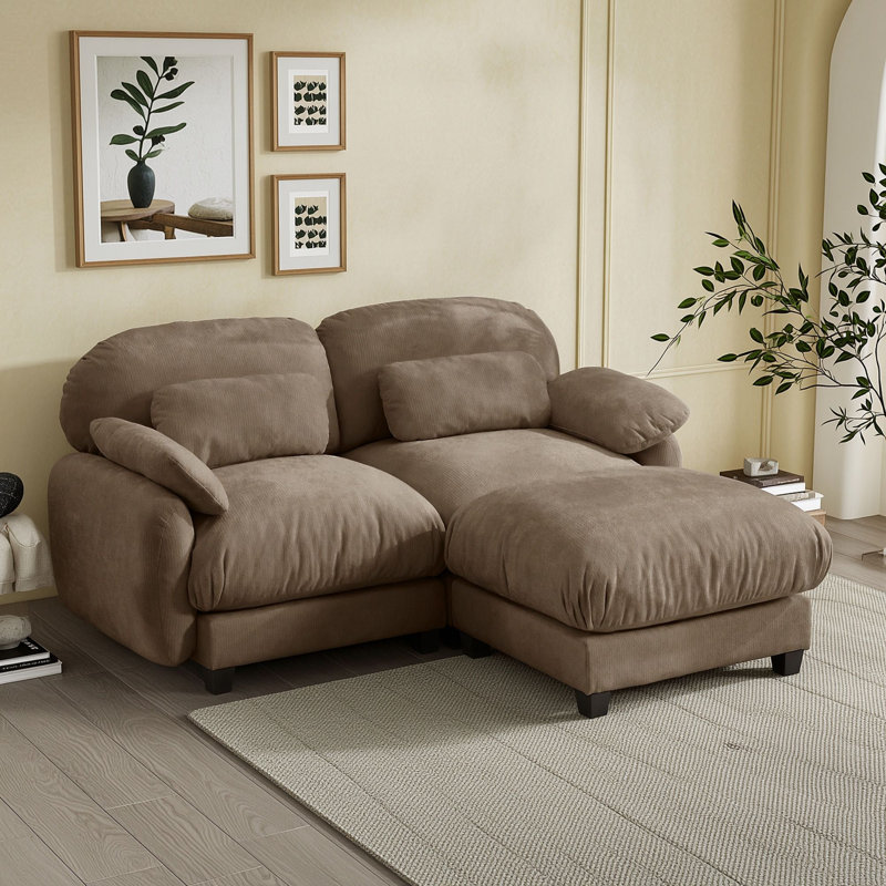 Canapé d'angle en chenille avec pouf amovible, Brun