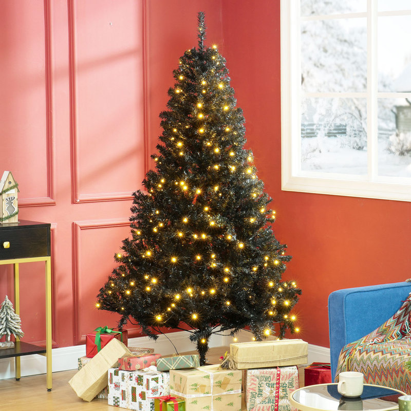 Sapin de Noël artificiel de 6 pi avec des branches réalistes, 250 lumières DEL chaudes et 1000 pointes, Vert foncé