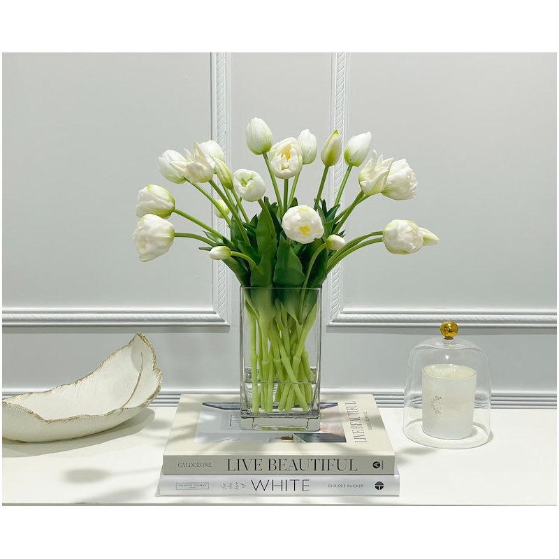Arrangement floral tulipes dans un vase, Blanc