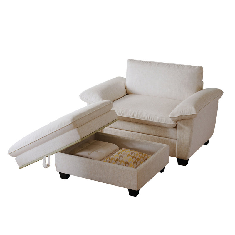 Méridienne surdimensionnée en chenille beige avec rangement - Confortable et confortable pour un salon de chambre à coucher de 51 po