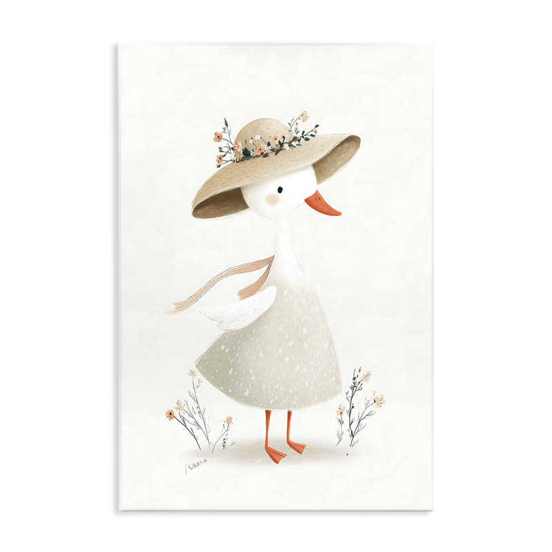 Charmante oie sur plaque murale Sunhat, design par Ink Drop Loft, 15 x 10