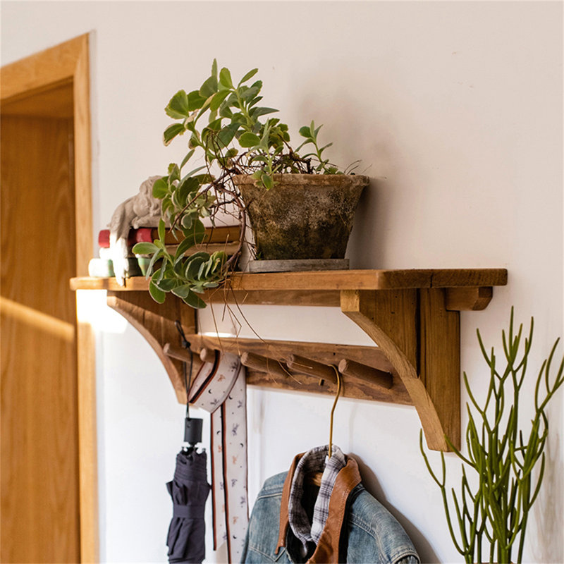 Rustic Solid Wood Wall Shelf, 8.66" H x 39.37" W x 6.49" D