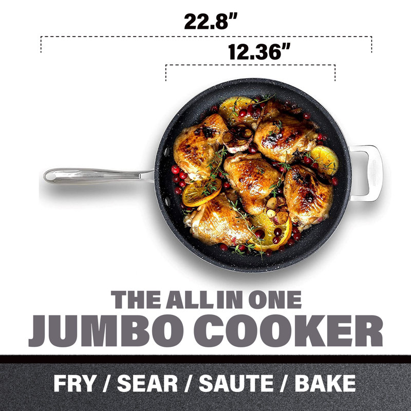 Granitestone 5.5 Quart Black Nonstick Aluminum Jumbo Cooker with Glass Lid