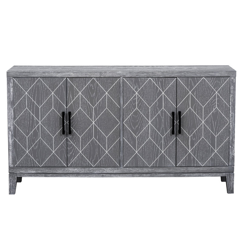 Buffet rétro 4 portes avec tablettes réglables, Gris clair
