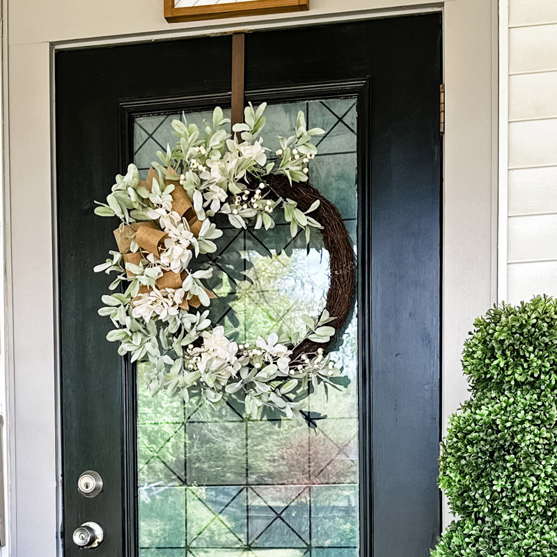 Crescent Grapevine Hydrangea Wreath with Burlap Bow - 28''