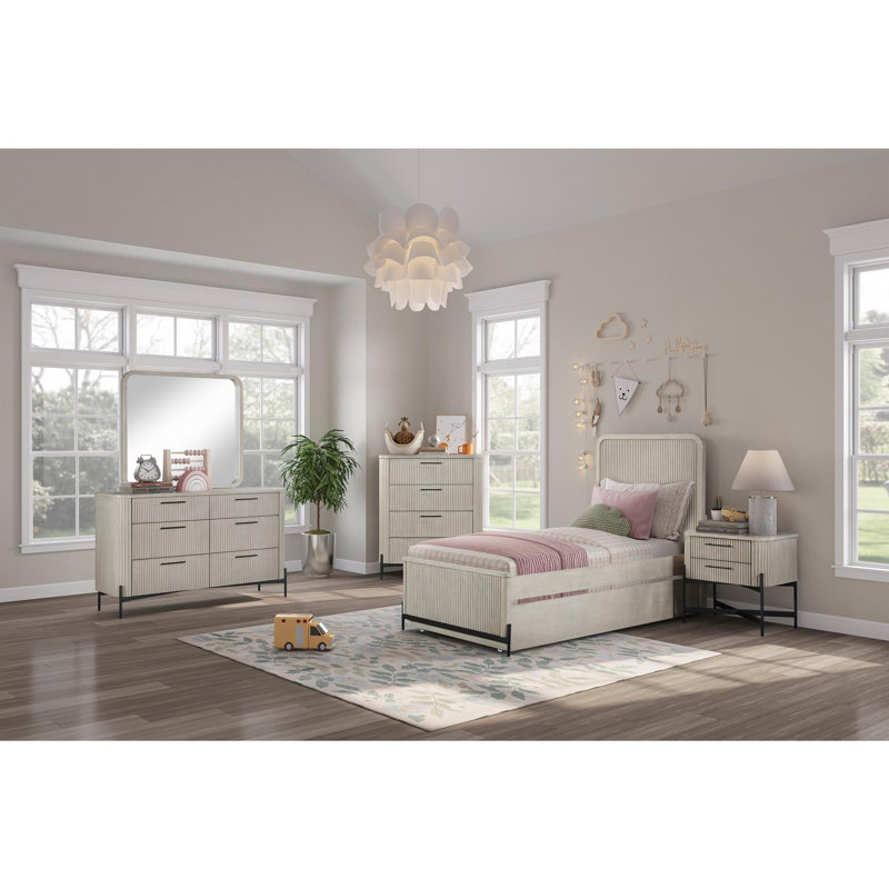 Taupe Reeded Front 4-Drawer Chest with Metal Base