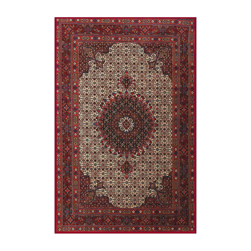 Tapis rouge/beige/noir traditionnel, Rectangle 3 pi x 5 pi