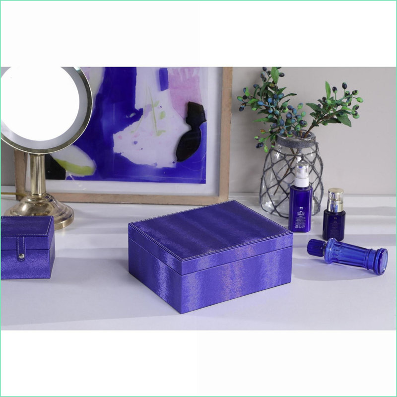 Étui à bijoux pour bijoux, similicuir bleu azur long de 9,8 po | Bleu | Similicuir