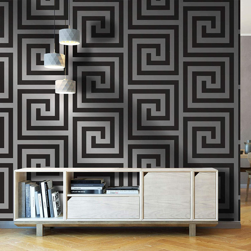 Stallings 10.05m x 53cm Textured Wallpaper Roll, Black/Silver