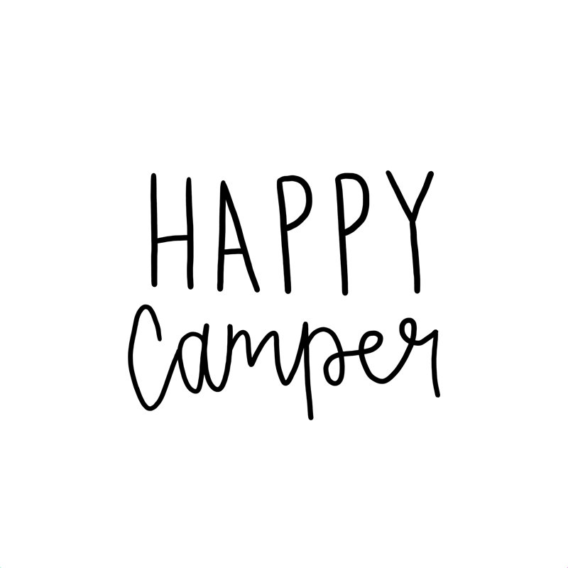 Happy Camper - art textuel, H 30 po x l 30 po, Oui, Cadre simple érable érable