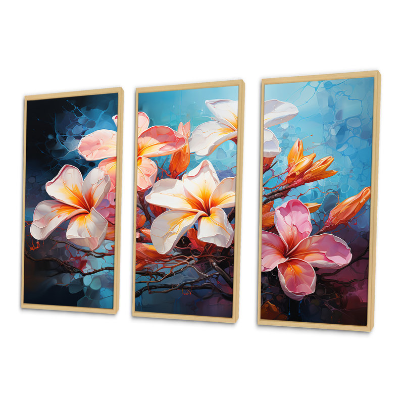 Whisper Plumeria Blossoms Come Alive - ensemble d'art mural Plumeria, Cadre naturel flottant, H 28 po x l 36 po x P 1 po
