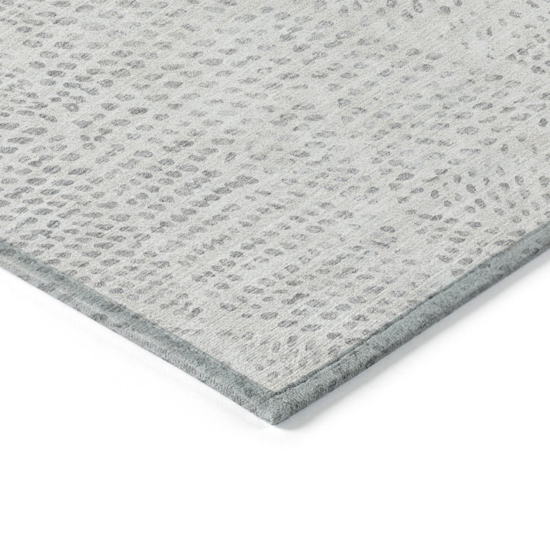 Tapis intérieur / extérieur géométrique lavable argenté et ivoire 9 pi x 12 pi