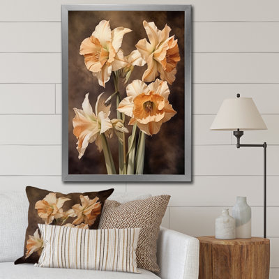 «Brown Green Daffodils Natures Impression», reproduction sur toile