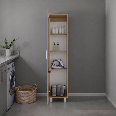 Stained Walnut Storage Cabinet with Fixed Shelf