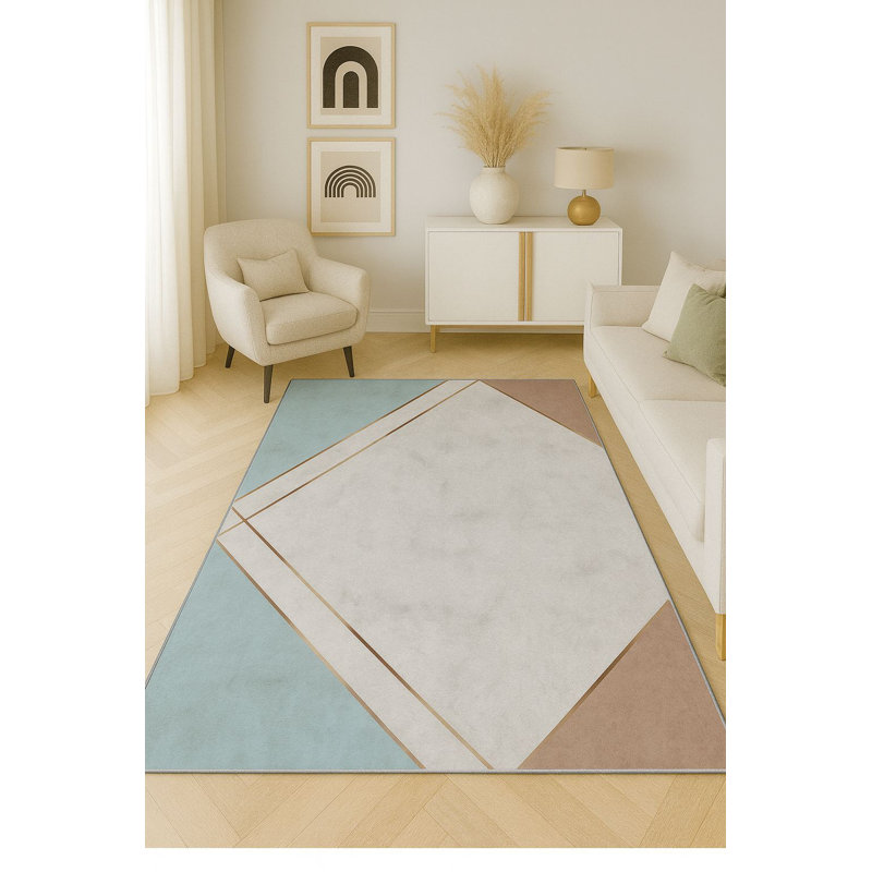 High-Quality Woven Carpet, 5.2 x 7.5 Feet, 100% Polyester, 740 g/m² | Non-Slip Felt Dot Underside, 0.16 in Pile Height | Machine Washable (30°C), Easy to Clean | Stylish Digital Print, Perfect for Living Room & Bedroom